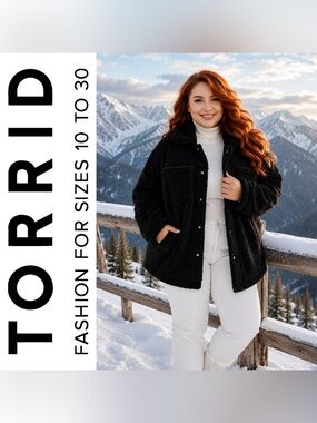 Torrid Black Fuzzy Sherpa Cozy Teddy Collared Shirt Jacket Coat, Large, NWT!